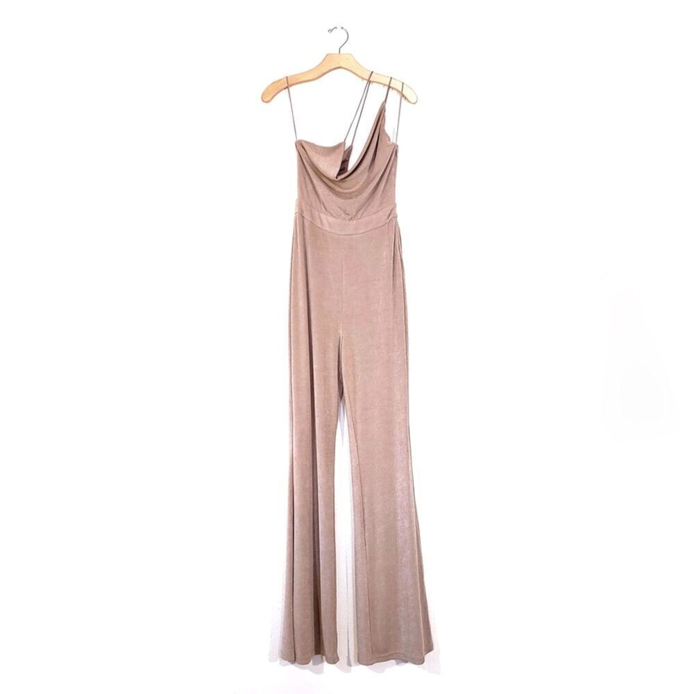 NWT Misha Noelene Wide Leg Asymmetric Jumpsuit Brown Minimal Clean Girl 90s Y2k